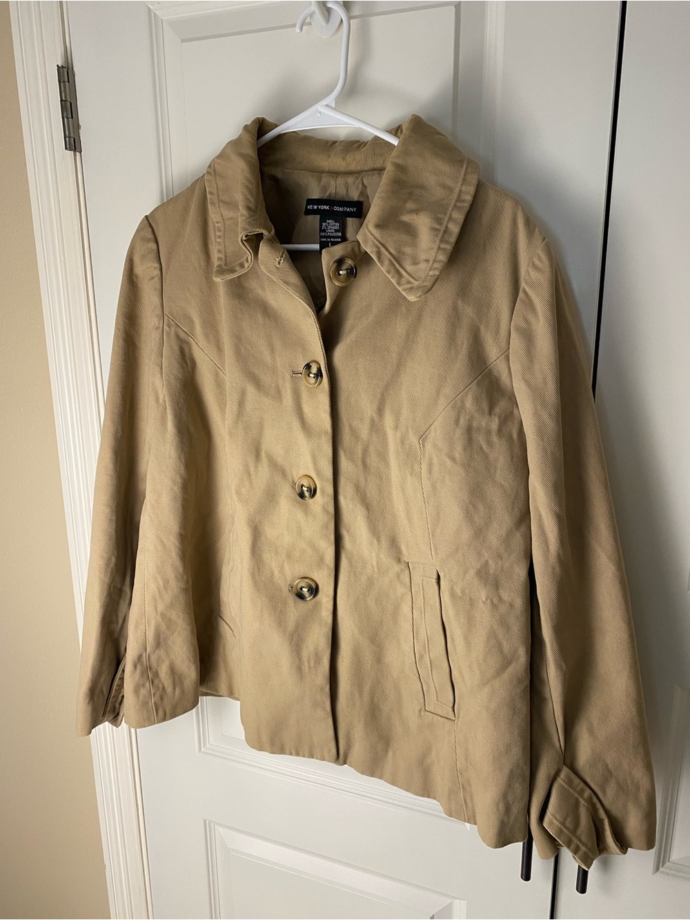 New York & Company Khaki Button-Front Trench Jacket